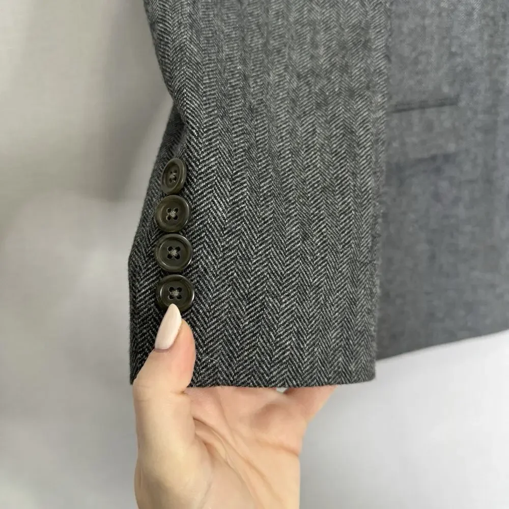 Lauren Ralph Lauren‎ Herringbone Blazer Mens 46R Wool Cashmere Gray Old Money